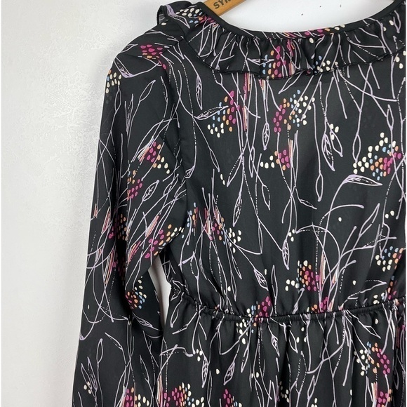 ORION London Black Pink Floral Print Mini Dress V-neck 3/4 Sleeve - Picture 6 of 10